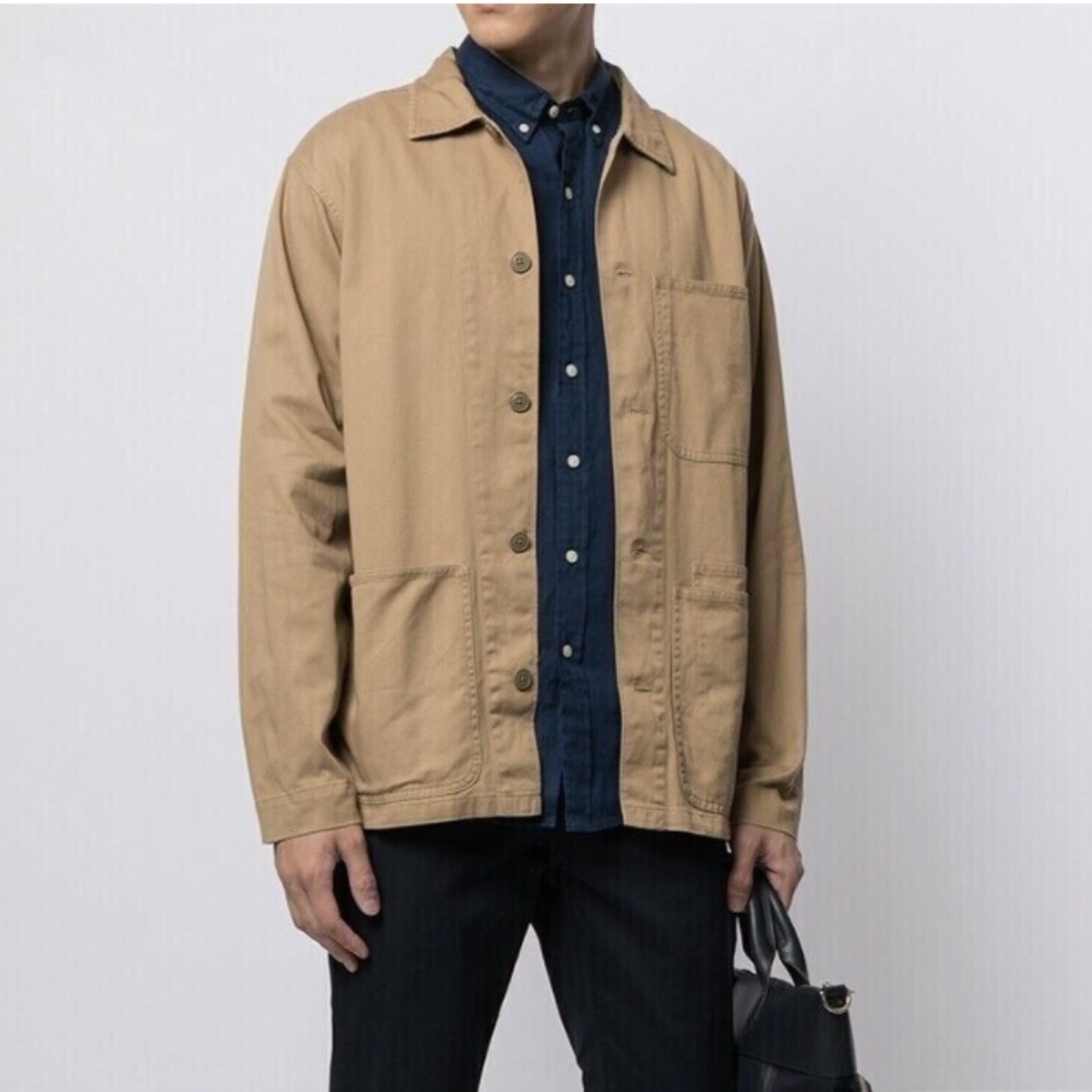 POLO Ralph Lauren Twill Utility Overshirt Chore Jacket Tan Beige Mens Large